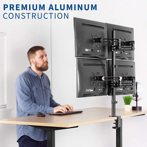 Full Motion Aluminum 17 to 32 inch Quad Monitor Desk Mount Stand with Articulating Arm Joints, Fits 4 Screens, Max VESA 100x100, STAND-V104Y