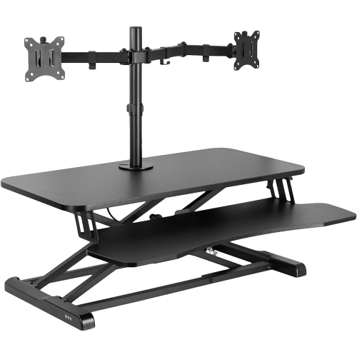 Height Adjustable 32 inch Standing Desk Converter with Dual 13 to 30 inch Monitor Stand, Sit Stand Monitor Mount and Desk Riser, Black, DESK-V000K-M2
