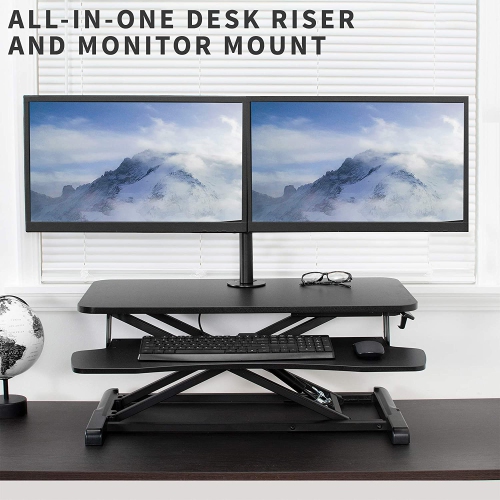 Height Adjustable 32 inch Standing Desk Converter with Dual 13 to 30 inch Monitor Stand, Sit Stand Monitor Mount and Desk Riser, Black, DESK-V000K-M2