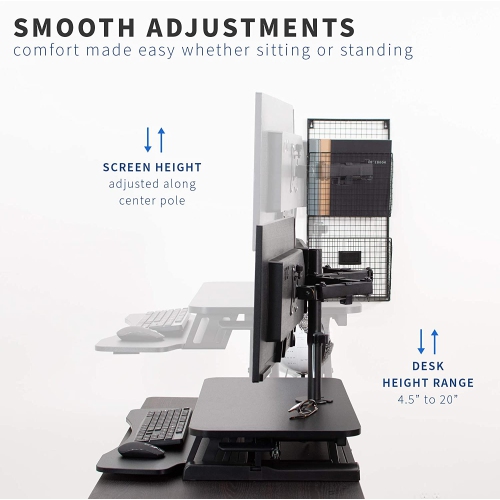 Height Adjustable 32 inch Standing Desk Converter with Dual 13 to 30 inch Monitor Stand, Sit Stand Monitor Mount and Desk Riser, Black, DESK-V000K-M2