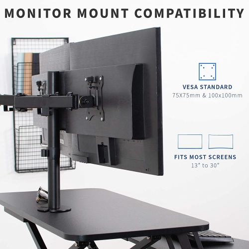 Height Adjustable 32 inch Standing Desk Converter with Dual 13 to 30 inch Monitor Stand, Sit Stand Monitor Mount and Desk Riser, Black, DESK-V000K-M2