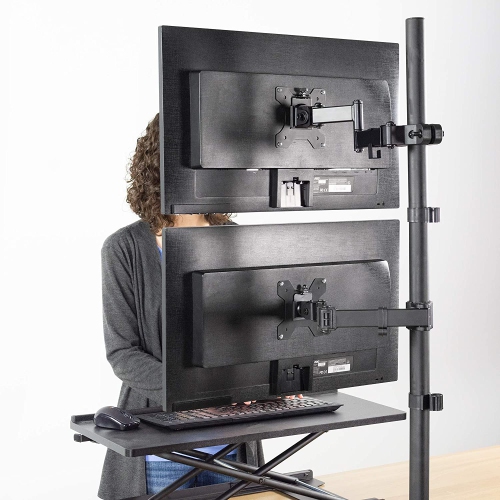 Steel Universal Full Motion Pole Mount Monitor Arm with Removable 75mm and 100mm VESA Plate, Fits 17 to 32 inch Screens, Black, MOUNT-POLE01A