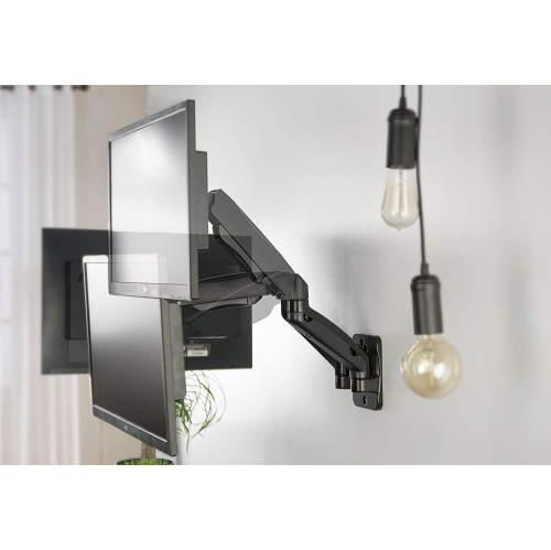 Height Adjustable Pneumatic Extended Arm Dual Monitor Wall Mount Full Motion Articulating, Fits 2 Screens 17 to 27 inches, Black, MOUNT-V002G
