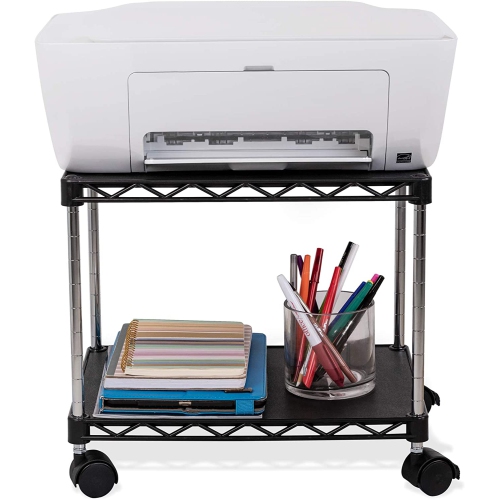 DOLAER  Printer Stand Cart Mini, 15' X 10.6', Mobile Fax Stand With Swivel Wheels Finish, 2 Tiers Heavy Duty (Mini) In Black