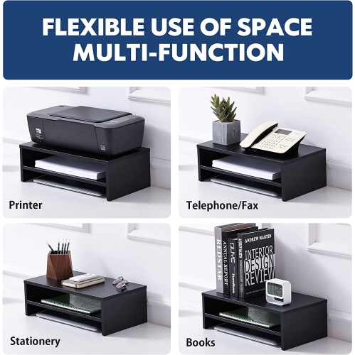 Wood Monitor Stand Riser 2 Tiers 16.7 inch Computer Laptop Stand with Storage Shelf, Desk Organization for Home Office Supplies, Black DT204201WB