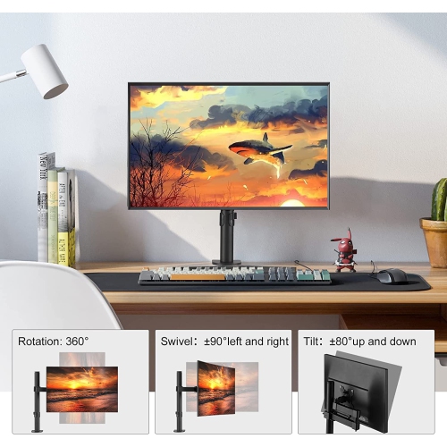 Bracwiser Single Fully Adjustable Monitor Arm Stand Mount Fits One Screen 13-32 inch 22lbs for Monitor Computer Screen 13 15 17 19 20 22 23 24 26 27
