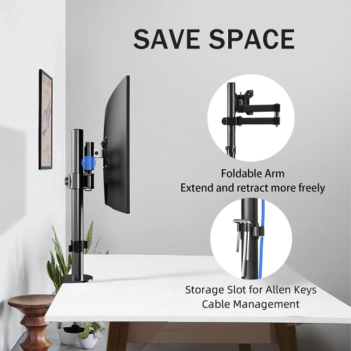 Bracwiser Single Fully Adjustable Monitor Arm Stand Mount Fits One Screen 13-32 inch 22lbs for Monitor Computer Screen 13 15 17 19 20 22 23 24 26 27