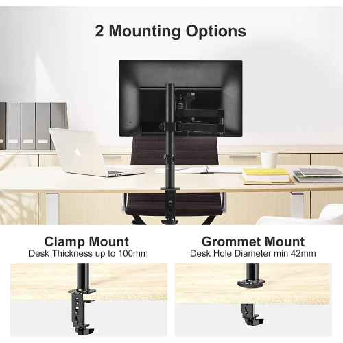 Bracwiser Single Fully Adjustable Monitor Arm Stand Mount Fits One Screen 13-32 inch 22lbs for Monitor Computer Screen 13 15 17 19 20 22 23 24 26 27