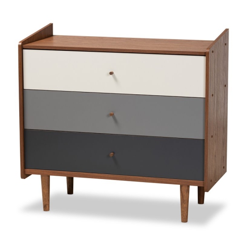 BOWERY HILL  Mid-Century Brown And Grey Gradient Finished Wood 3-Drawer Chest