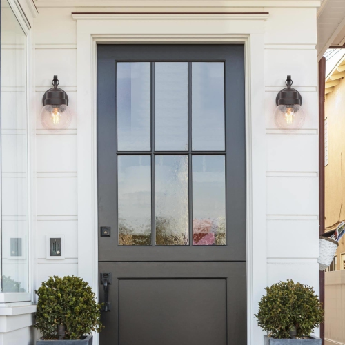 2-Pack Mid-Century Modern Transitional 1-Light Black Outdoor Wall Sconces Glass Patio Lamp