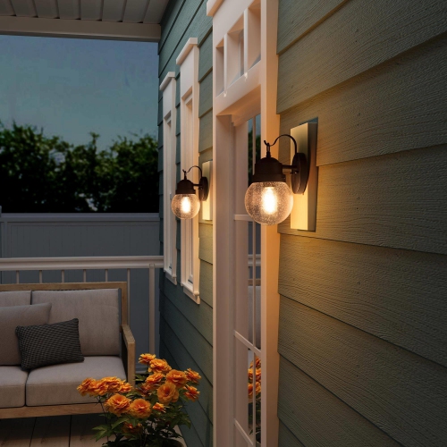 2-Pack Mid-Century Modern Transitional 1-Light Black Outdoor Wall Sconces Glass Patio Lamp