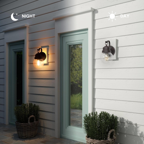 2-Pack Mid-Century Modern Transitional 1-Light Black Outdoor Wall Sconces Glass Patio Lamp