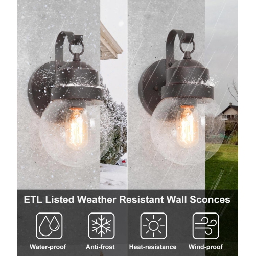 2-Pack Mid-Century Modern Transitional 1-Light Black Outdoor Wall Sconces Glass Patio Lamp