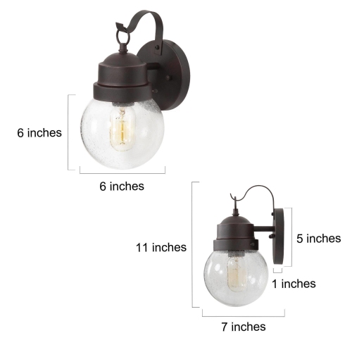 2-Pack Mid-Century Modern Transitional 1-Light Black Outdoor Wall Sconces Glass Patio Lamp