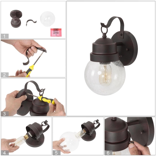 2-Pack Mid-Century Modern Transitional 1-Light Black Outdoor Wall Sconces Glass Patio Lamp