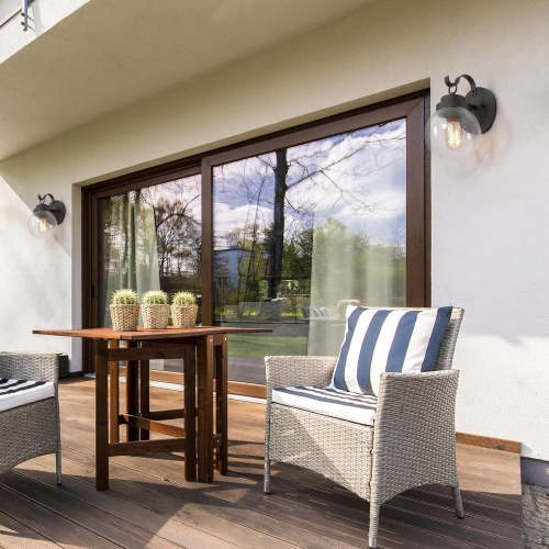 2-pack Modern Black 1-Light Industrial Outdoor Wall Lights Globe Glass Sconces