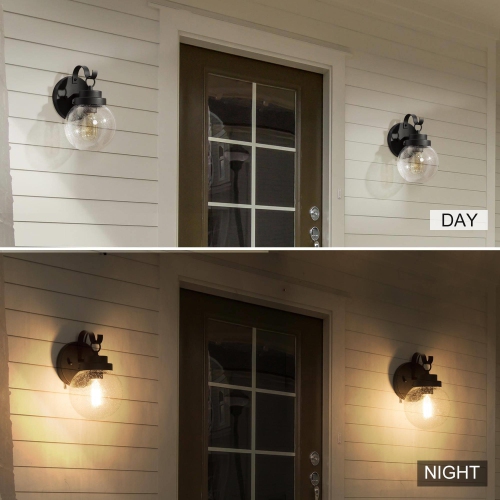 2-pack Modern Black 1-Light Industrial Outdoor Wall Lights Globe Glass Sconces