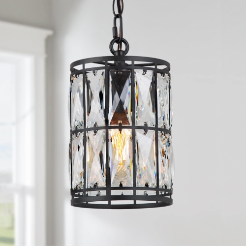 Modern Glam Crystal 1-Light Cylinder Pendant Light for Kitchen Island