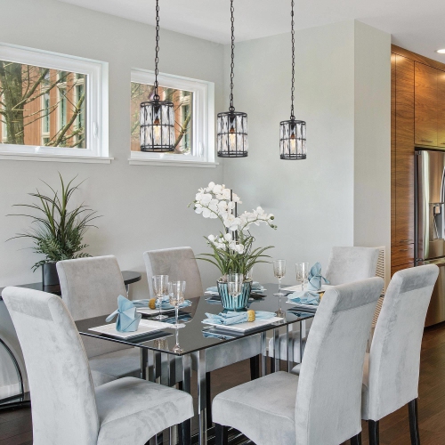 Modern Glam Crystal 1-Light Cylinder Pendant Light for Kitchen Island