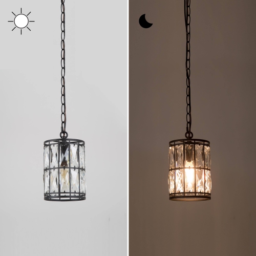Modern Glam Crystal 1-Light Cylinder Pendant Light for Kitchen Island