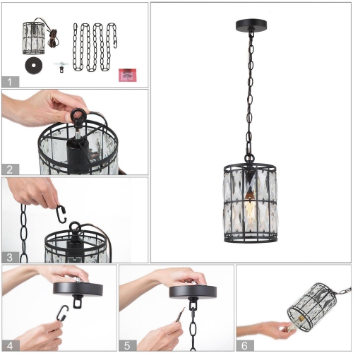 Modern Glam Crystal 1-Light Cylinder Pendant Light for Kitchen Island