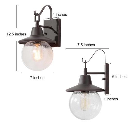 Set of 2 Modern 1-Light Outdoor Globe Wall Sconce with Seeded Glass Shade