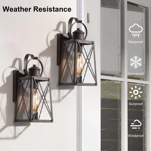 Modern Rustic 2-Pack Wall Scones Industrial Metal Outdoor Light with Glass Shade 