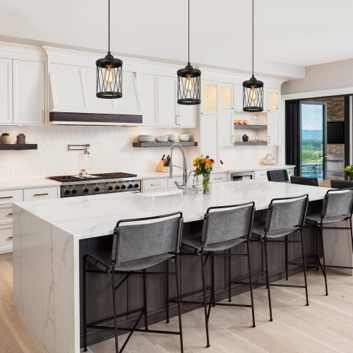 Suspension moderne à 1 lumière industrielle à cage métallique pour îlot de cuisine