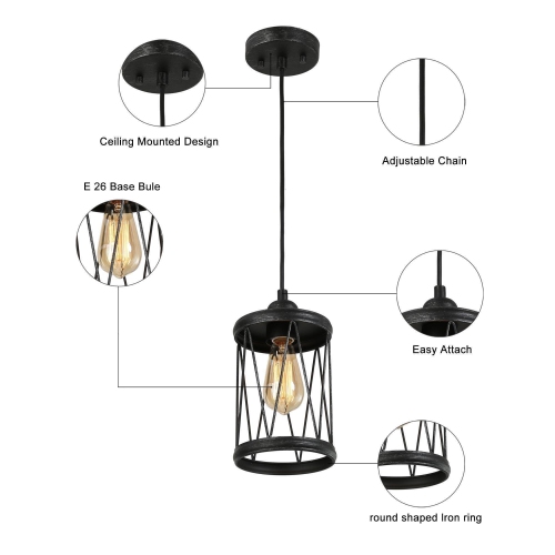 Suspension moderne à 1 lumière industrielle à cage métallique pour îlot de cuisine