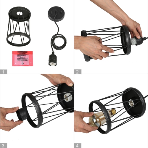 Suspension moderne à 1 lumière industrielle à cage métallique pour îlot de cuisine