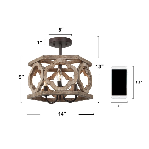 Farmhouse 3-Light Distressed Wood Drum Semi-Flush Mount Ceiling Lights