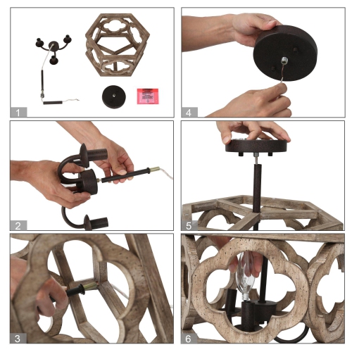 Farmhouse 3-Light Distressed Wood Drum Semi-Flush Mount Ceiling Lights