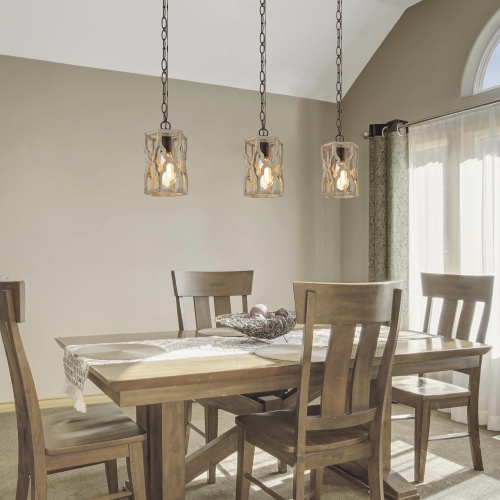 Modern Farmhouse 1-Light Cylinder Wood Island Pendant Lights for Dining Room