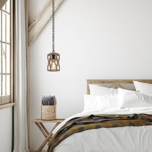 Modern Farmhouse 1-Light Cylinder Wood Island Pendant Lights for Dining Room