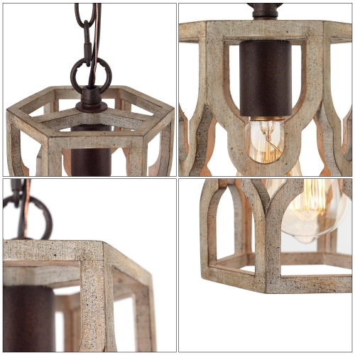 Modern Farmhouse 1-Light Cylinder Wood Island Pendant Lights for Dining Room