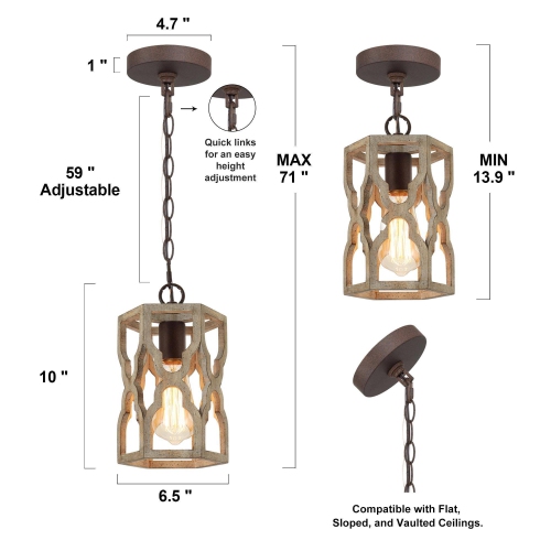 Modern Farmhouse 1-Light Cylinder Wood Island Pendant Lights for Dining Room