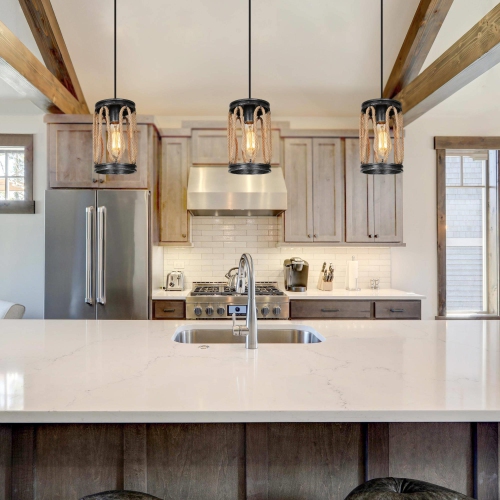 Modern 1-Light Cylinder Metal Island Pendant Lights with Hemp Rope&nbsp;