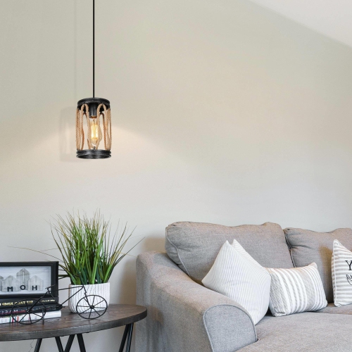 Modern 1-Light Cylinder Metal Island Pendant Lights with Hemp Rope&nbsp;