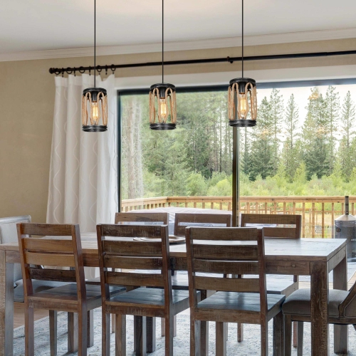 Modern 1-Light Cylinder Metal Island Pendant Lights with Hemp Rope&nbsp;
