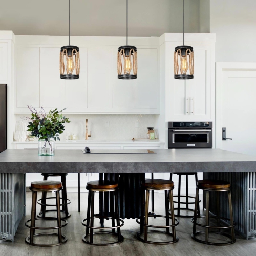 Modern 1-Light Cylinder Metal Island Pendant Lights with Hemp Rope&nbsp;