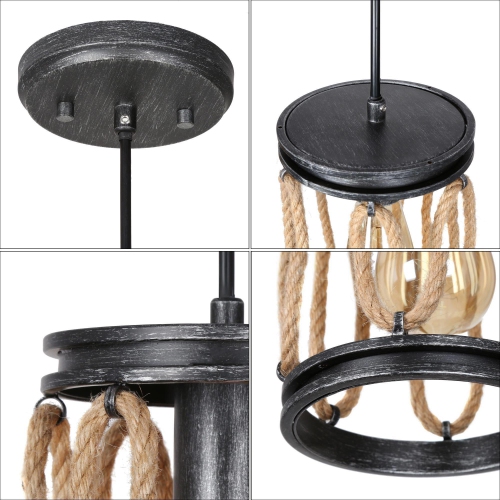 Modern 1-Light Cylinder Metal Island Pendant Lights with Hemp Rope&nbsp;