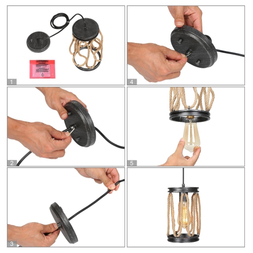 Modern 1-Light Cylinder Metal Island Pendant Lights with Hemp Rope&nbsp;