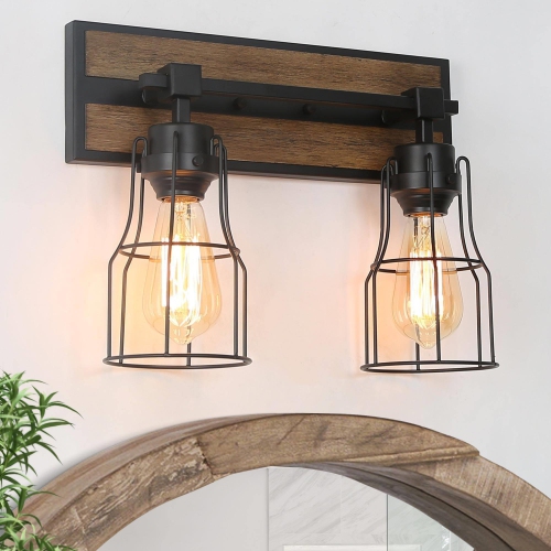 2-Light Black Industrial Farmhouse Wall Sconce Light Fixture for Living Room and Hallway