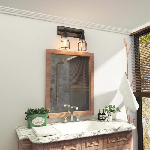 2-Light Black Industrial Farmhouse Wall Sconce Light Fixture for Living Room and Hallway