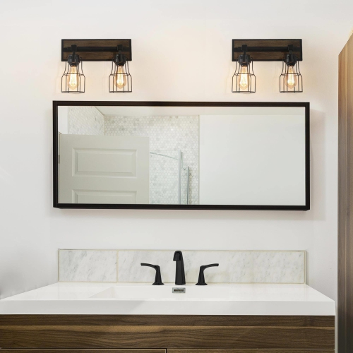 2-Light Black Industrial Farmhouse Wall Sconce Light Fixture for Living Room and Hallway