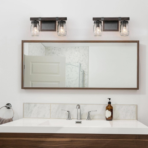 Modern Farmhouse 2-Light Mason Jar Bathroom Vanity Lights Glass Wall Sconces