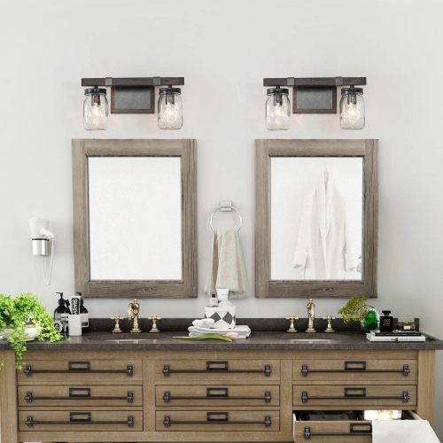 Modern Farmhouse 2-Light Mason Jar Bathroom Vanity Lights Glass Wall Sconces
