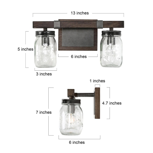 Modern Farmhouse 2-Light Mason Jar Bathroom Vanity Lights Glass Wall Sconces