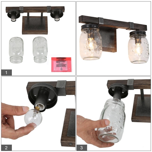 Modern Farmhouse 2-Light Mason Jar Bathroom Vanity Lights Glass Wall Sconces