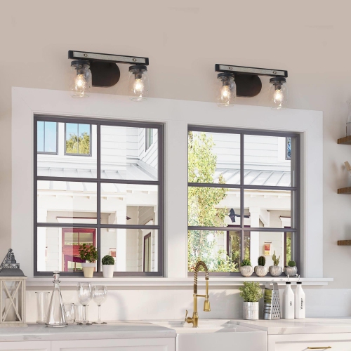 2-Light Farmhouse Bathroom Mason Jar Glass Vanity Lights Wall Sconces
